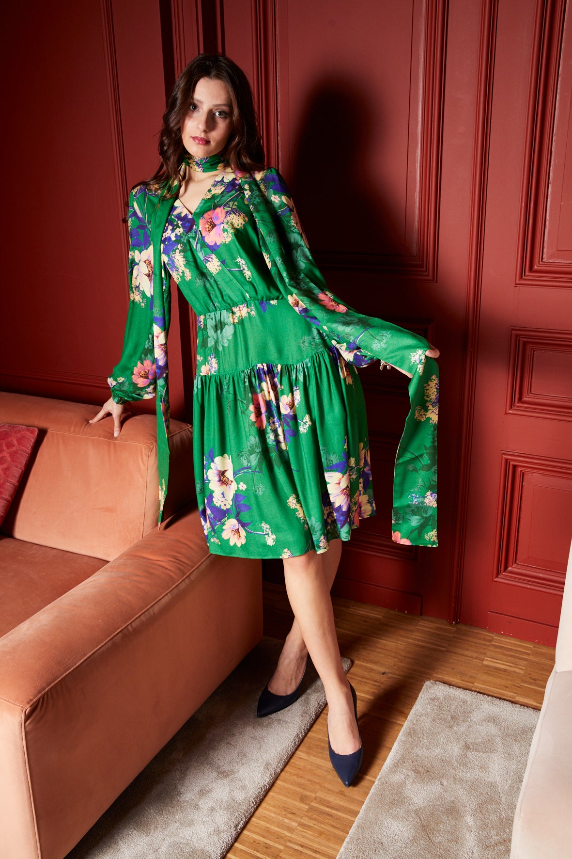 Bloemetjes Groen Jurk Groene Grote Bloem Zeemeermin Korset Print