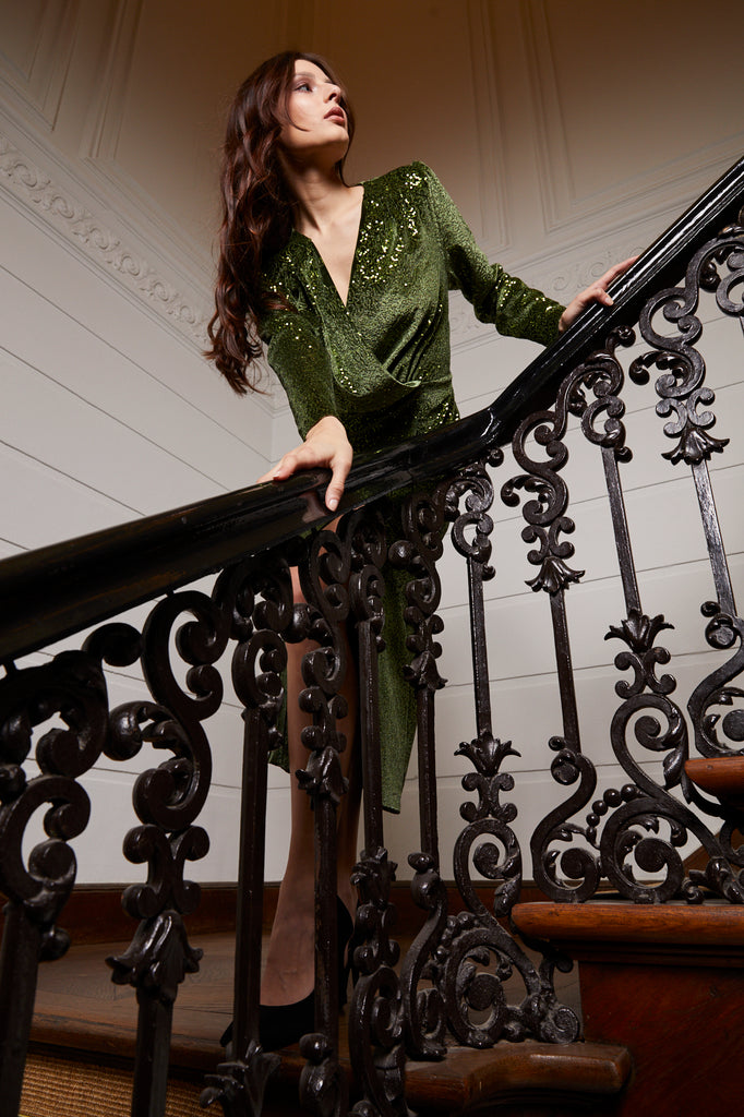 Elisabeth lang groen jurk met pailletten