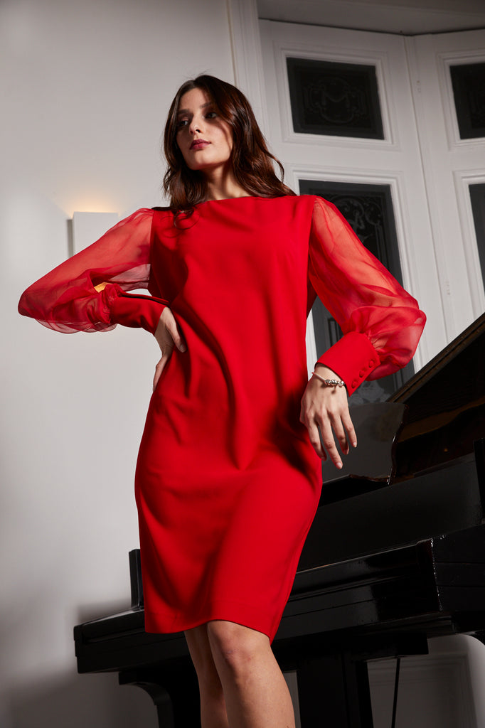 Marléne rode jurk met zijde mouwen
